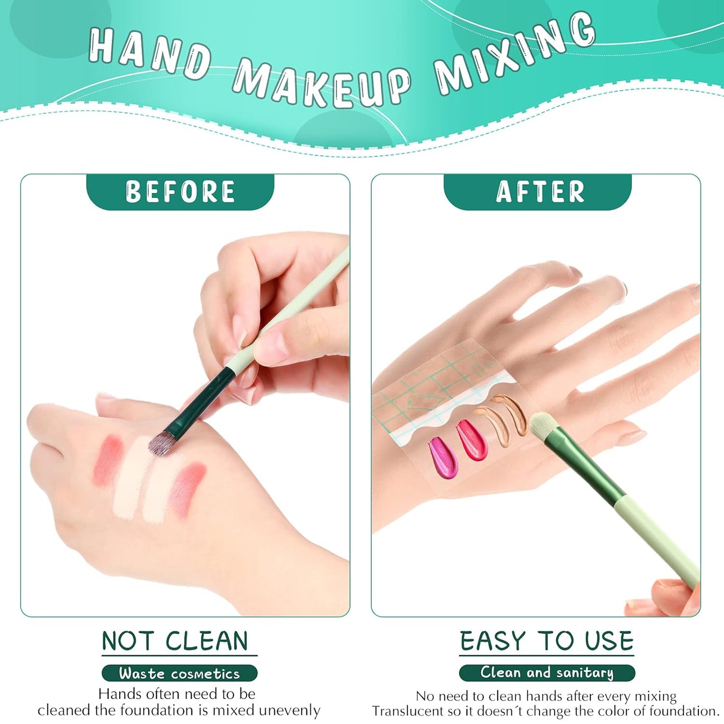 50 Pieces Hand Palette, Single Use Makeup Hand Palette Disposable Adhesive Palettes Cosmetic Makeup Palette for Every Makeup Artist (2.8 x 2.8 Inch)