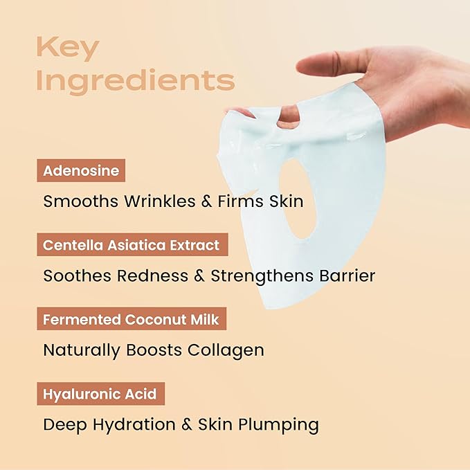 Body Restore Natural Collagen Face Mask 5 Pack – Valentines Day Gifts for Her and Him, Korean Skin Care Mask with Fermented Coconut Water, Birthday Gifts for Women & Men, Dry Skin – Glow