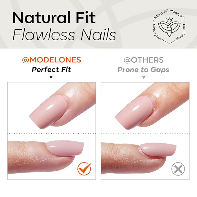 Modelones Milky White Press on Nails, Valentines Short Square Fake Nails, Reusable Nail Kit with Nail Glue Adhesive Tabs Mini Nail File, Nails Press Ons 32Pcs16 Sizes, Women Girl Gift