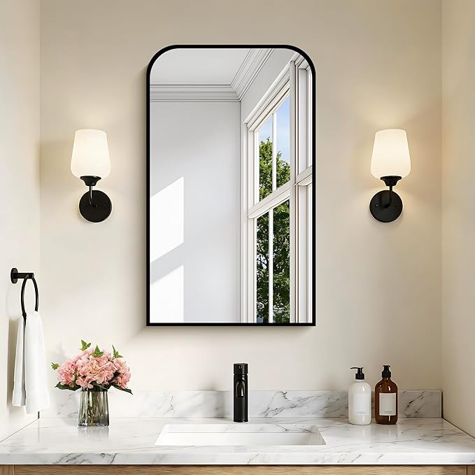 Bathroom Mirror, 18x30 inch Black Rectangle Wall Mounted Mirror with Thin Frame, Bathroom Vanity Mirrors for Over Sink, Entryway, Living Room, Bedroom