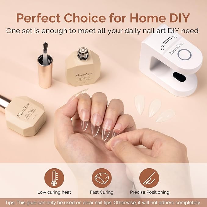 MelodySusie 9 in 1 No TPO Gel Nail Glue for False Nail Tips, Long Lasting UV Light Required,as Base Coat, Apex Building, Blooming & Rhinestone Gel, Stong Adhesion Manicure Kit Salon Home 2Pcs*15ml