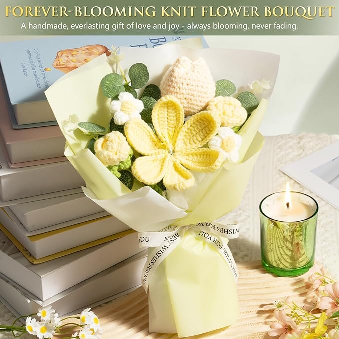 Valentine's Day Birthday Gifts for Women Self Care Package Get Well Soon Gift Baskets, Thinking of You Sympathy Spa Gift Set w/ Crochet Flower Bouquet, Unique Gifts for Women Her Wife Girlfriend Mom