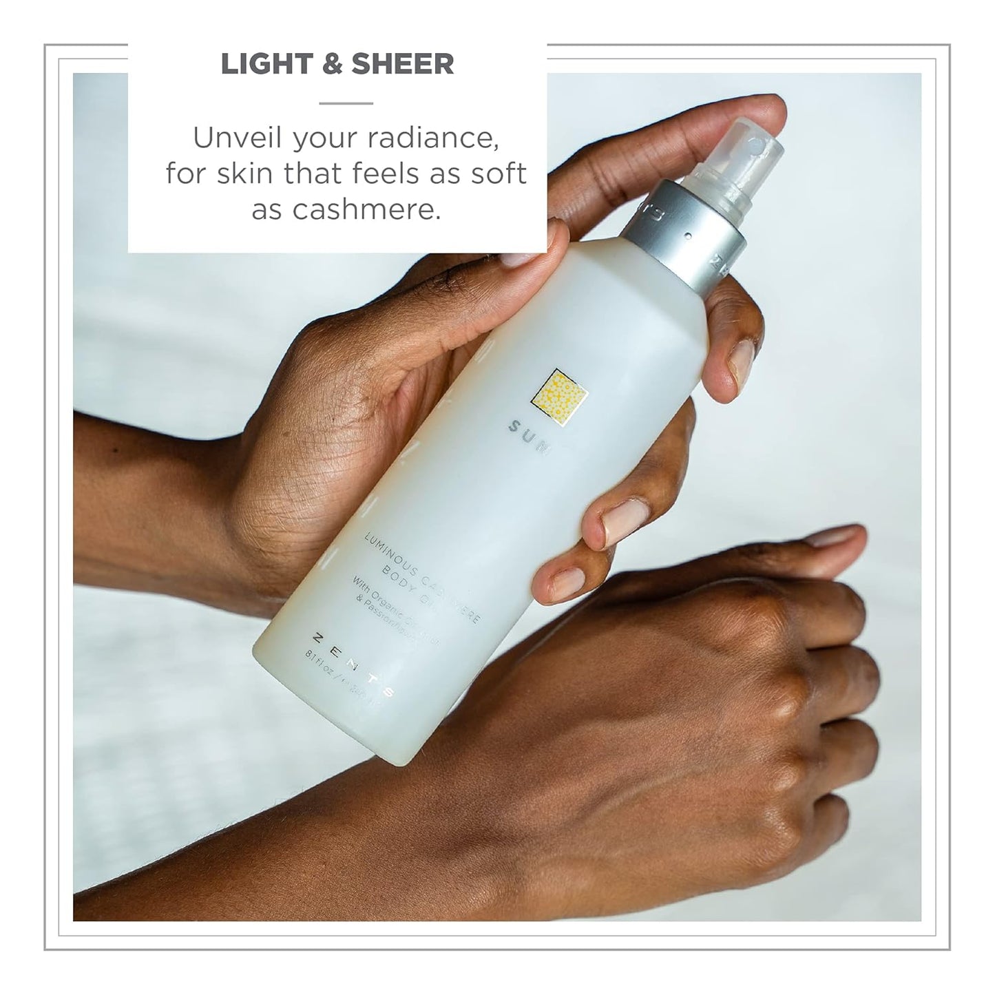 Zents Luminous Cashmere Body Oil (Fragrance-Free) | Moisturizing Body Oil with Vitamin E & Organic Coconut Oil | Softens & Smooths Skin | 8 fl oz