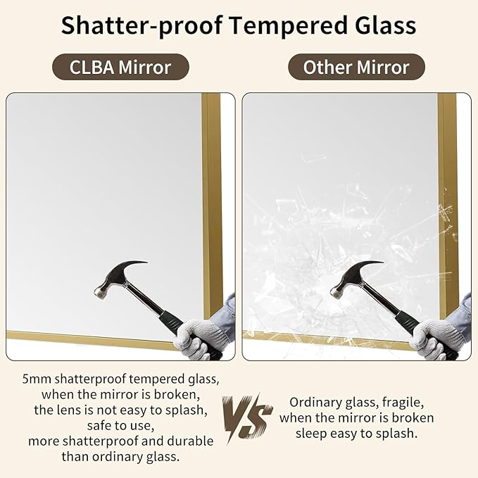 Brushed Gold Mirror, 30x36 Inch Aluminum Framed Square Corner Wall Mirror for Over Sink, Vanity, Horizontal/Vertical