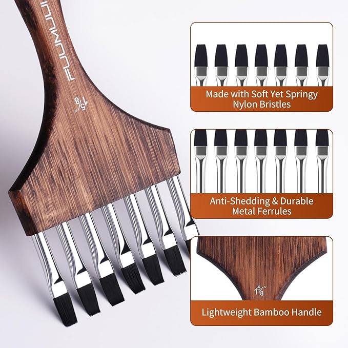 Fuumuui Grainer Brush Set - 3Pcs Professional Multi-Tooth Brushes, Flat Head Comb Brush Set Designed for Textures and Special Effects for Acrylic Painting, Oil & Watercolor, Short Handle