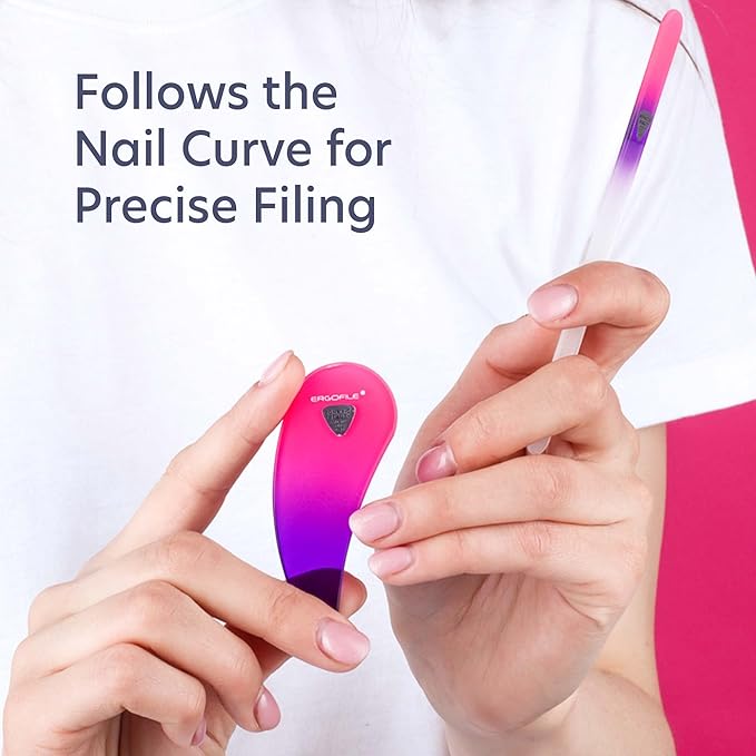 BONA Fide Beauty Glass Nail File Manicure Set, 2-Pieces Comfort Grip Ergonomic Drop Ergofile Czech Glass in Sleeves