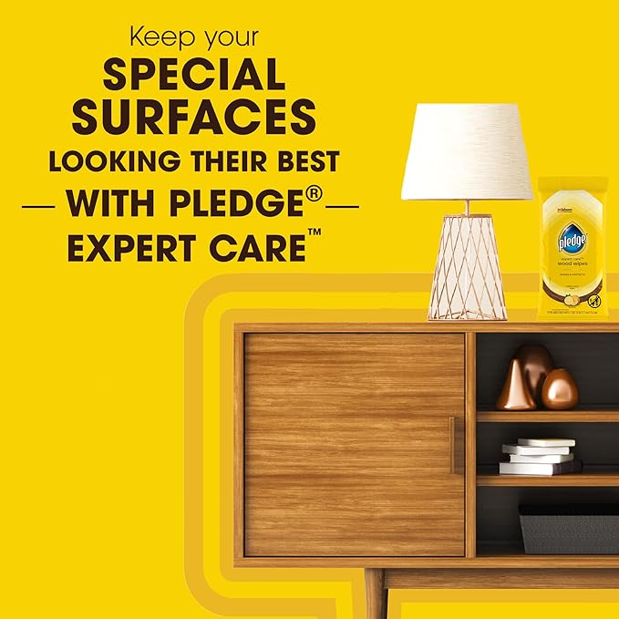 Pledge Expert Care Enhancing Wood Wipes, Lemon Scent, 24 Count
