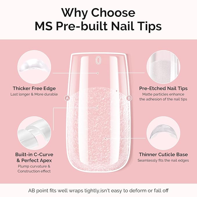 MelodySusie Square Gel Nail Tips Kit-300Pcs Pre-Building Apex Fake Nail Tips 20g Solid Nail Glue Gel,Half Matte Full Cover Clear Acrylic Nail,15Sizes Thick Strong Long Lasting for Home DIY&Salon
