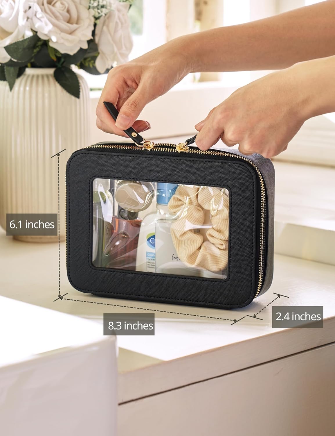 Popvibe Clear Makeup Bag Travel Cosmetic Case Transparent Toiletry Bag with Zipper, Portable Make Up Organizer Traveling Compact Car Bag for Essentials