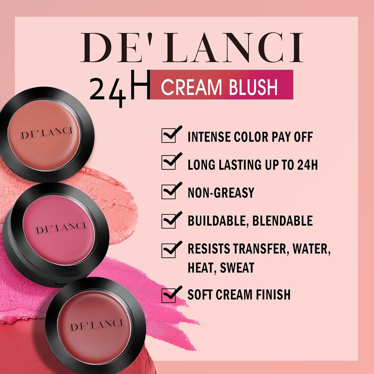 DE'LANCI Hydrating Cream Blush for Cheeks & Lips & Eyeshadow, Creamy & Long-lasting Waterproof Blush Balm, Lightweight Matte Blush for natural look, Travel Size, Highly Pigmented, Built-in Brush, Wine