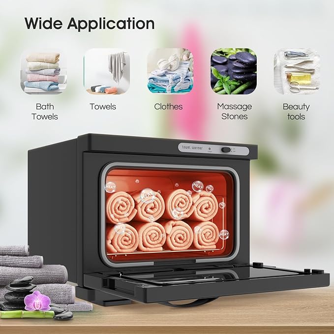 Towel Warmer Cabinet, 8L Hot Spa Small Towel Warmer Heating Use for Facial Spa, Hair Beauty, Salon Equipment and Home - Black