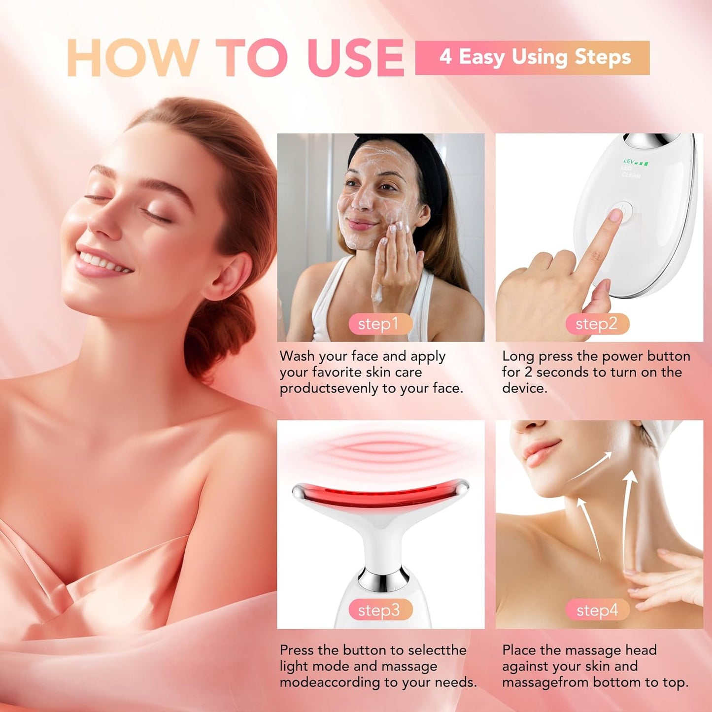 Red-Light-Therapy-for-Face, Facial Massager Wand with 7 Color - Birthday, Christmas, Mothers Day, Valentines Day, Self Care Gifts for Her Women Mom Best Friend Wife Teacher (White)