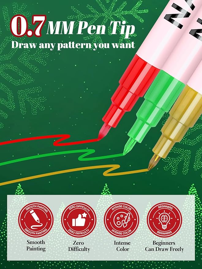 EBANKU 12 Colors Nail Art Pens Set, Christmas Nail Polish Pen Quick Drying 3D Acrylic Paint Pen Nail Markers for Christmas Nail Art Painting Point Dotting Liner Pen Manicure Tools Nail Design