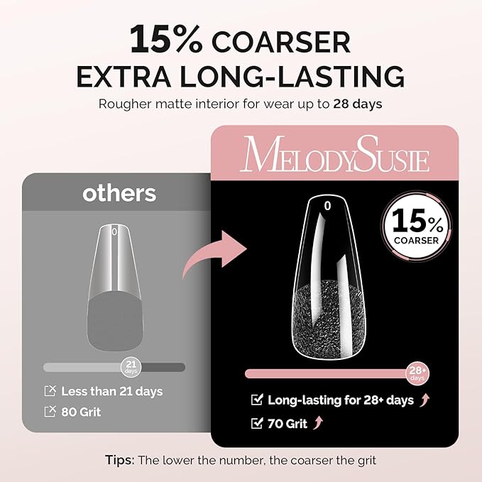 MelodySusie Long Coffin X Nail Tips - 600Pcs 15 Sizes Clear Acrylic, Half Matte Full Cover Press on Nails for DIY Extension & Salon Use, Pre-Shaped for Long-Lasting Manicure