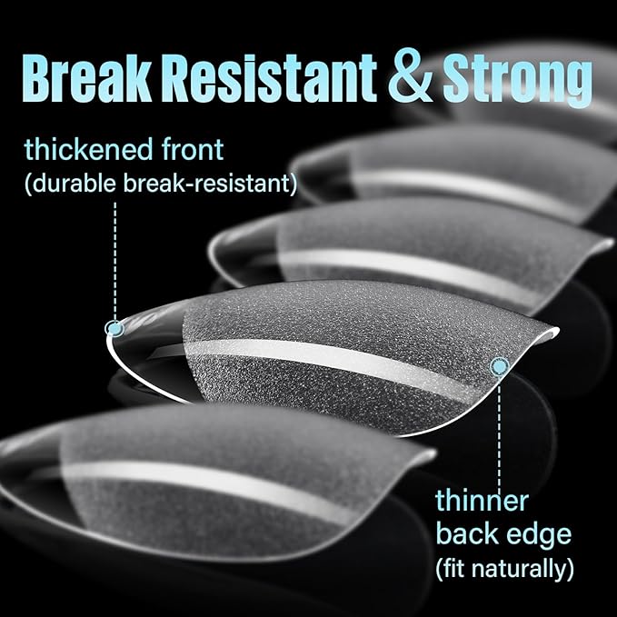 TOMICCA Short Almond Nail Tips, 240Pcs Half Matte Soft Acrylic Nail Tips, 12 Sizes Pre-Shaped Acrylic Nails Full Cover False Nails Almond Press on Nails Short Fake Nails for Extension Nail