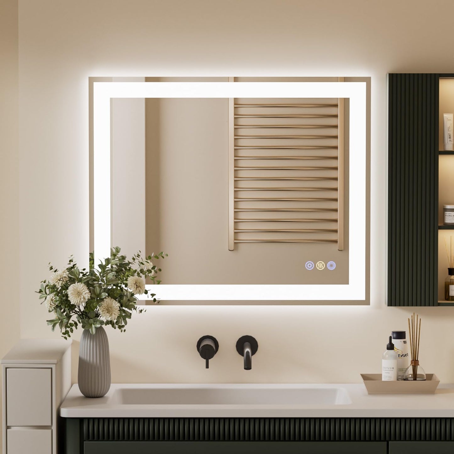 32"x 40" LED Bathroom Mirror, 3 Colors Vanity Mirror with Lights, Front and Backlit Bathroom Mirror with Lights, LED Smart Mirror for Wall, Tempered Glass, Anti-Fog, Stepless Dimmable, Memory(UL ETL)