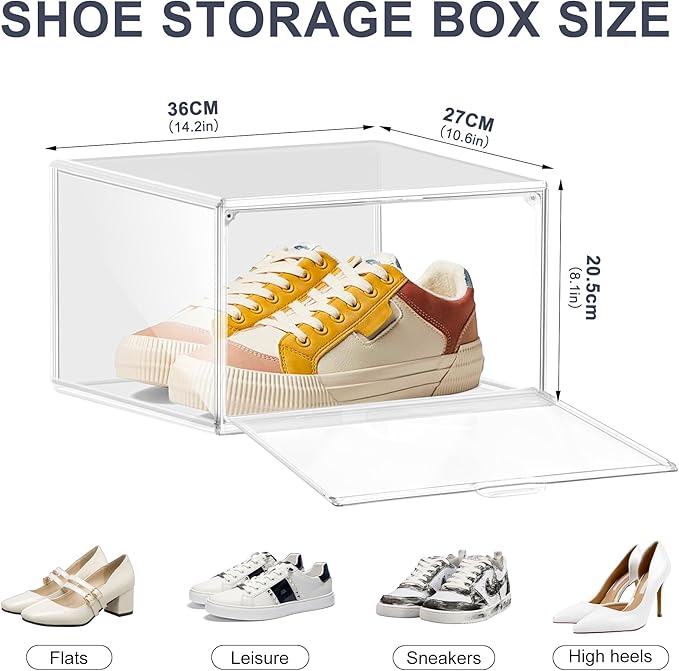 1 Pack Clear Shoe Boxes Size 11 Shoe Storage Organizer for Closet Stackable Shoes Rack Handbag Organizer Plastic Sneaker Storage Bin with Magnetic lids
