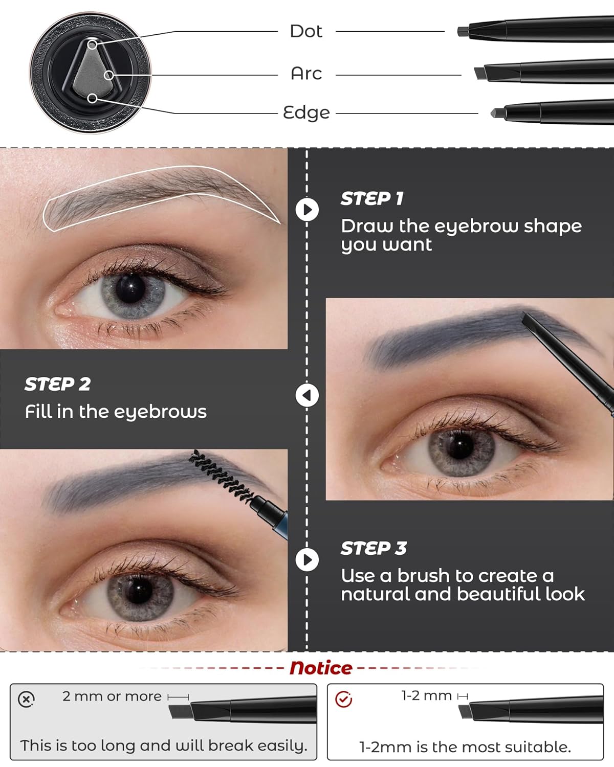 6Pcs Microblading Eyebrow Pencils Grey Waterproof Eye Brow Pencil w/Eye Brow Razor & Scissors Kit 0.5mm Ultra-Fine Tip Creates Hair-Like Strokes for Women Effortless Natural Brows