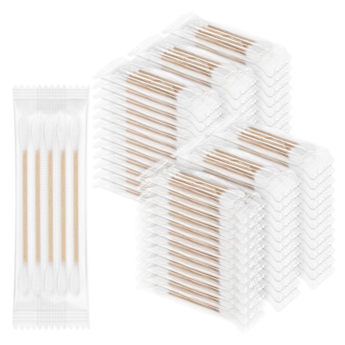 Cotton Swabs Individually Wrapped Cotton Swab Organic Travel Double Tipped Bamboo Sticks for Ear, Make-up Double Round Shape 5PCS per Bag