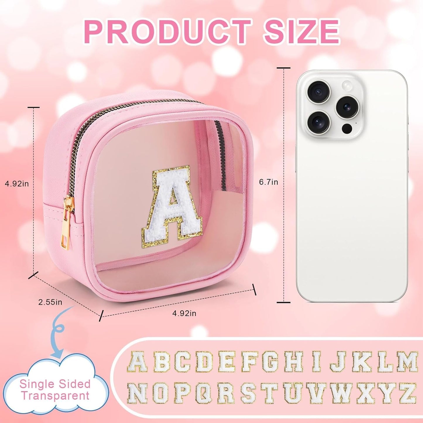 YOOLIFE Small Cosmetic Bag for Purse Mini Makeup Bag for Teacher Cute Clear Make Up Pouch for Travel Tiny Leather Pink Make Up Organizer Case for Backpack Toiletry Bag Waterproof Square Pouch B