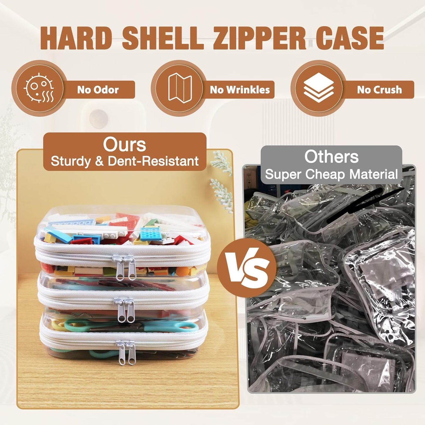 Clear Hard Shell Zipper Case 3 PCS Clear Cosmetic Make up Bag Waterproof Travel Toiletry Bag for Women, Hard Plastic Zipper Pouches Portable Travel Storage Organizer Bins (White, 14"x12"x2")