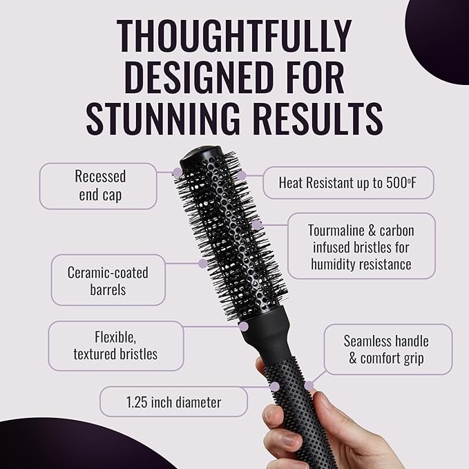 ERGO Ceramic Ionic Round Brush for Blow Out - Salon Quality Hair Brushes for Women - Roller Brush for Blow Drying, Wet and Dry Hair Styling, Volumizing Hair Care - ER33: 1.25"