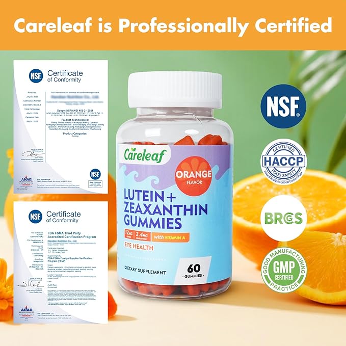 Vegan Lutein and Zeaxanthin Supplements, Lutein for Eyes with Zeaxanthin & Vitamin A, Lutein Gummies for Dry Eye Relief & Clear Vision, Eye Vitamins for Seniors & Kid, 60 Count, Orange Flavor