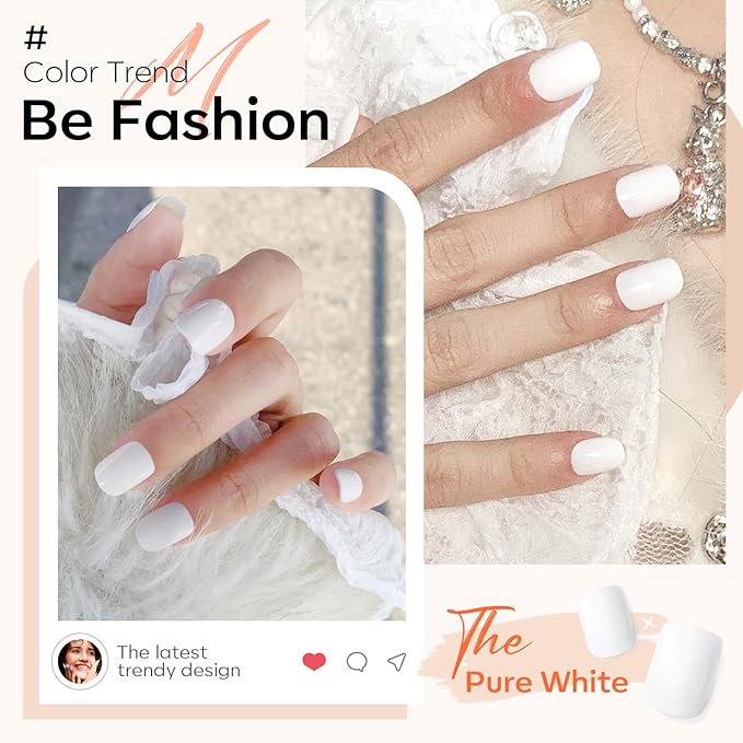 Modelones Pure White Press on Nails for Women, Short Square Fake Nails, Reusable Nail Kit with Nail Glue Adhesive Tabs Mini Nail File, Valentines Nails Press Ons 32Pcs16 Sizes, Women Girl Gift