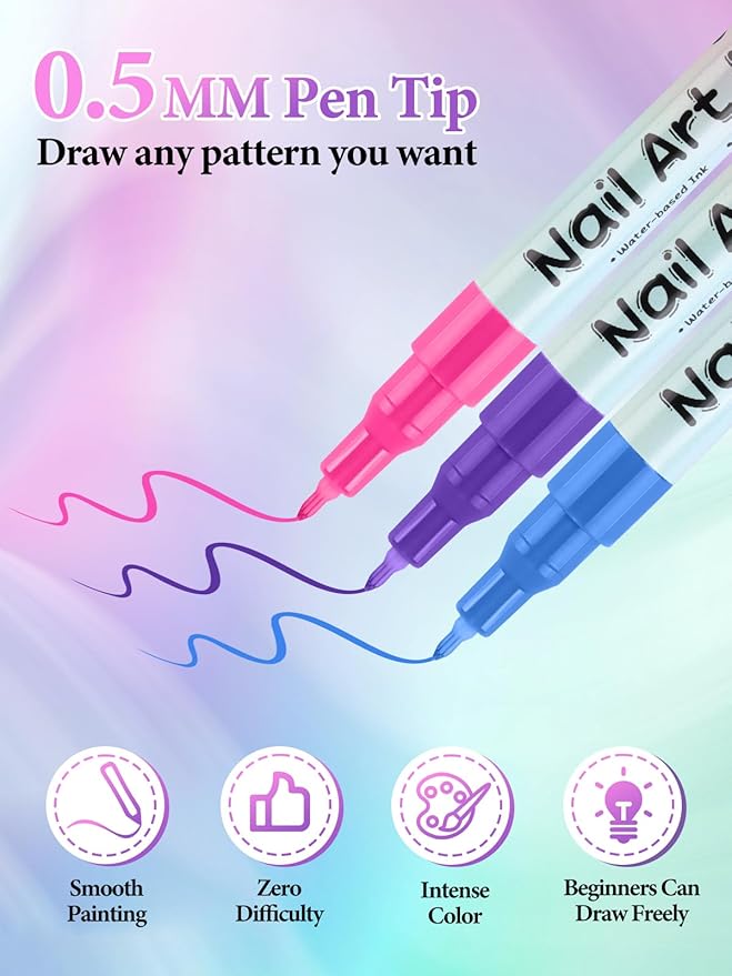 EBANKU 12 Colors Nail Art Marker Pens Set, Nail Polish Pen for Nail Art, Nail Pen for Painting Nail, Acrylic Paint Nail Point Dotting Liner Pen Tools for Home DIY Salon Nail