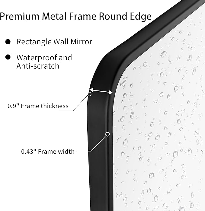 30x40 Inch Matte Black Bathroom Mirror - Copper-Free Mirror, Metal Frame Vanity Rectangle Wall Mounted Modern Mirror for Bedroom/Living Room/Porch Horizontal or Vertical