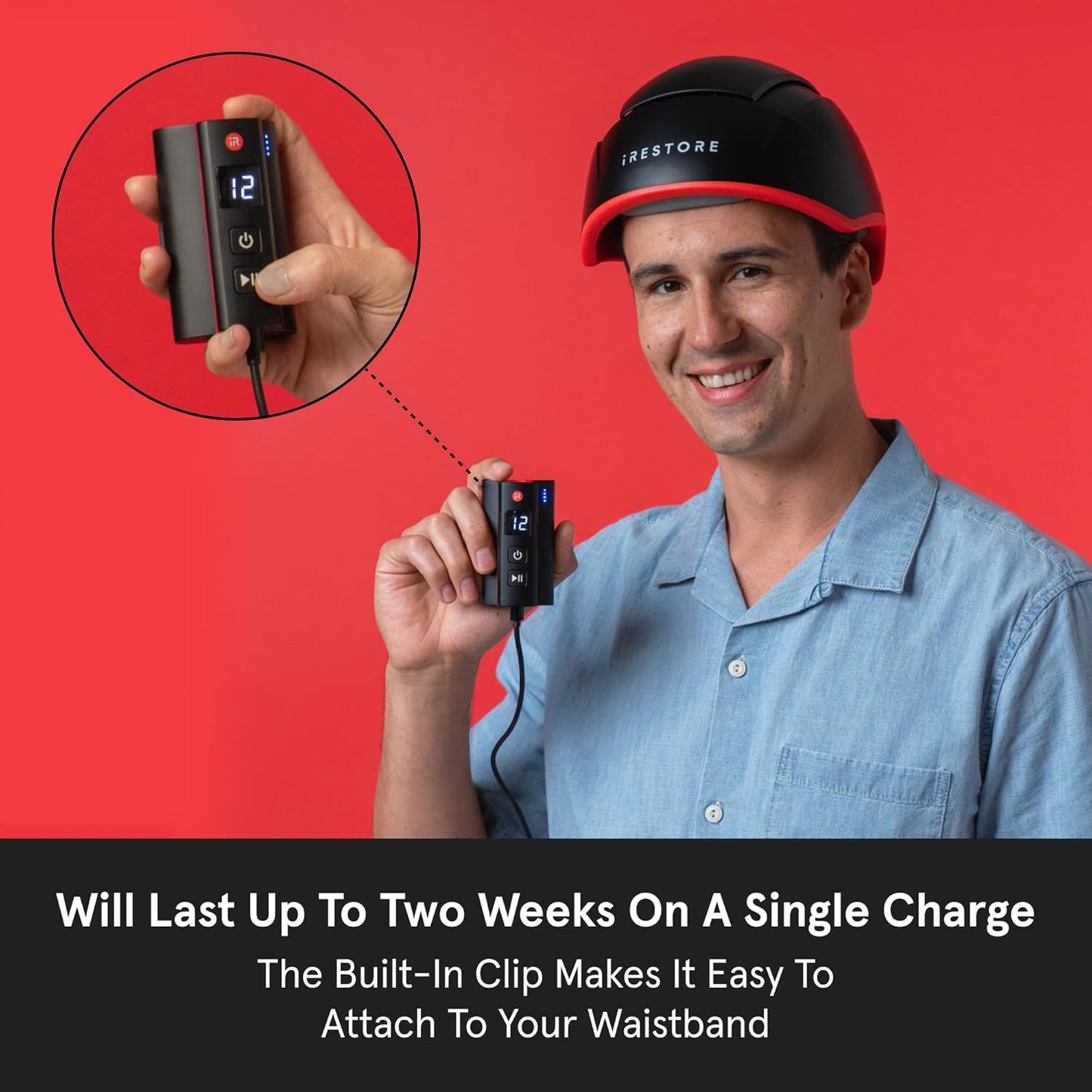 iRestore Elite + Rechargeable Battery Pack - Laser Red Light Therapy for Hair Growth - FDA Cleared Hair Loss, Hair Thinning Treatment for Men & Women - Hair Regrowth Laser Cap - 500 Lasers & LEDs