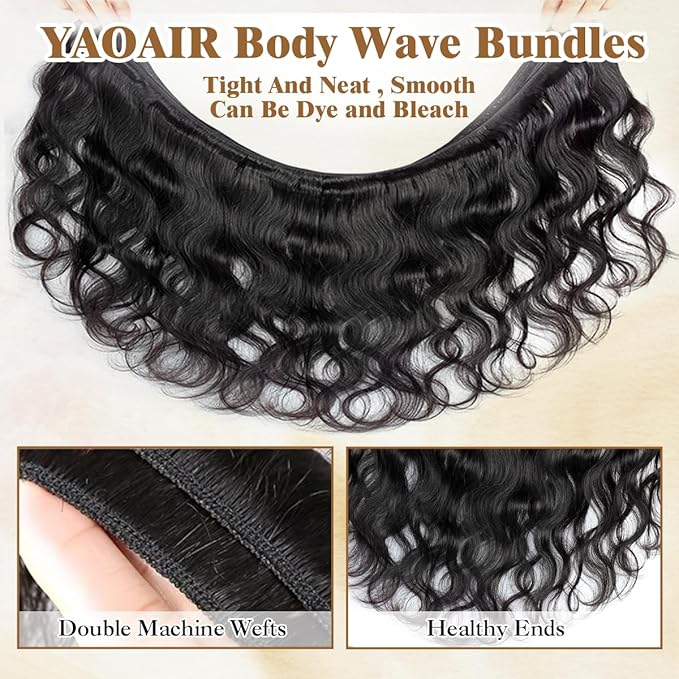 16A Raw Human Hair Bundles,3 Bundles 16 16 16 Inch Body Wave Bundles Human Hair,100% Unprocessed Brazilian Virgin Hair,Quick Weave,Hair Extensions Natural Black For Women,3X Longer Lifespan