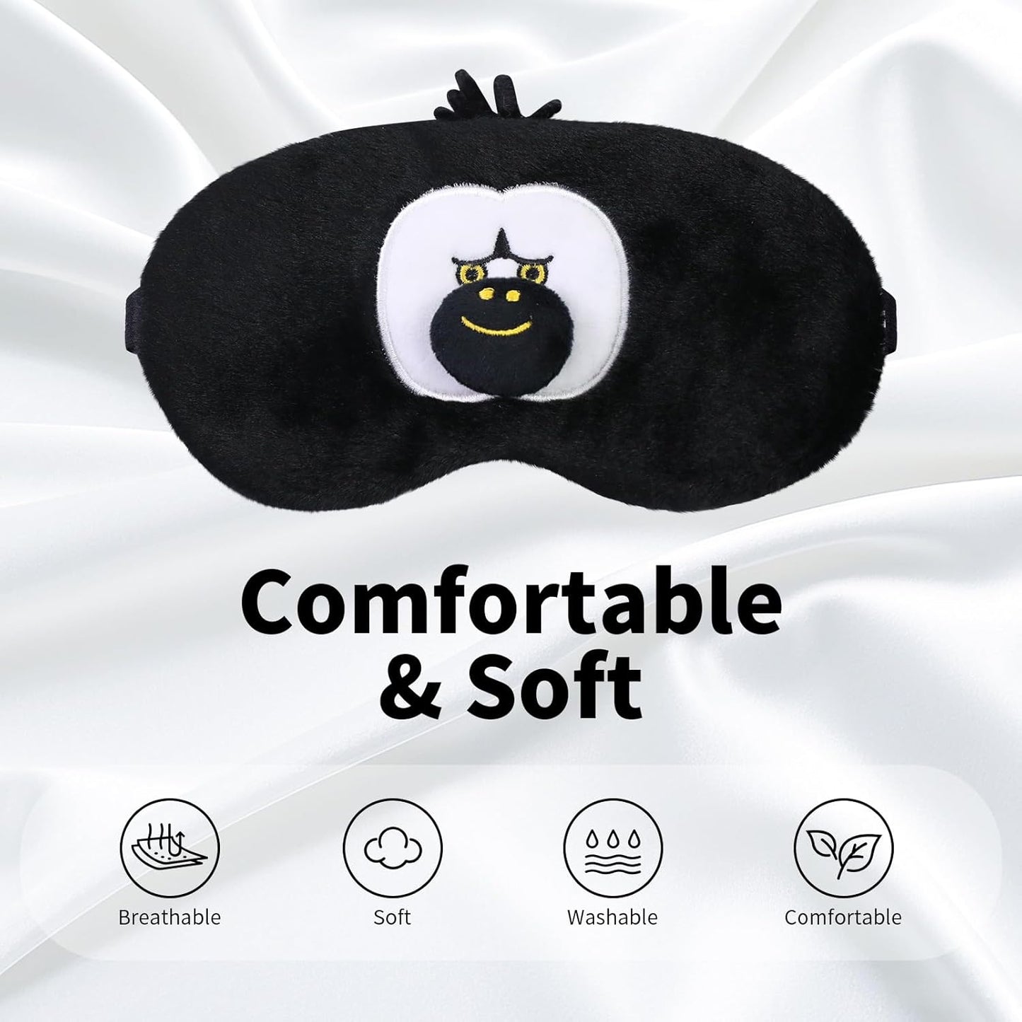 PERFECTSIGHT Sleep Eye Masks, Cute Plush Sleep Eye Cover Lightweight Adjustable Eyeshade Faux Fur Mask Cover for Women Men Sleep Travel Nap, Orang