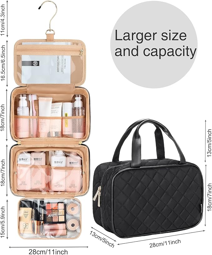 Relavel Toiletry Bag, Travel Hanging Toiletry Bag for Men, Waterproof Travel Cosmetic Bag, Makeup Storage Bag, 360° Rotatable Hook, Shampoo, Shower gel (Diamond Black)