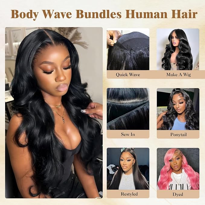 16A Raw Human Hair Bundles,3 Bundles 20 22 24 Inch Body Wave Bundles Human Hair,100% Unprocessed Brazilian Virgin Hair,Quick Weave,Hair Extensions Natural Black For Women,3X Longer Lifespan