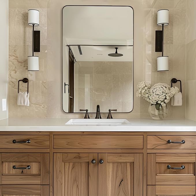 ANDY STAR Wall Mirror for Bathroom, 24"x36" Brushed Bronze Bathroom Mirror, Rounded Rectangle Mirror for Vanity, Stainless Steel Metal Frame