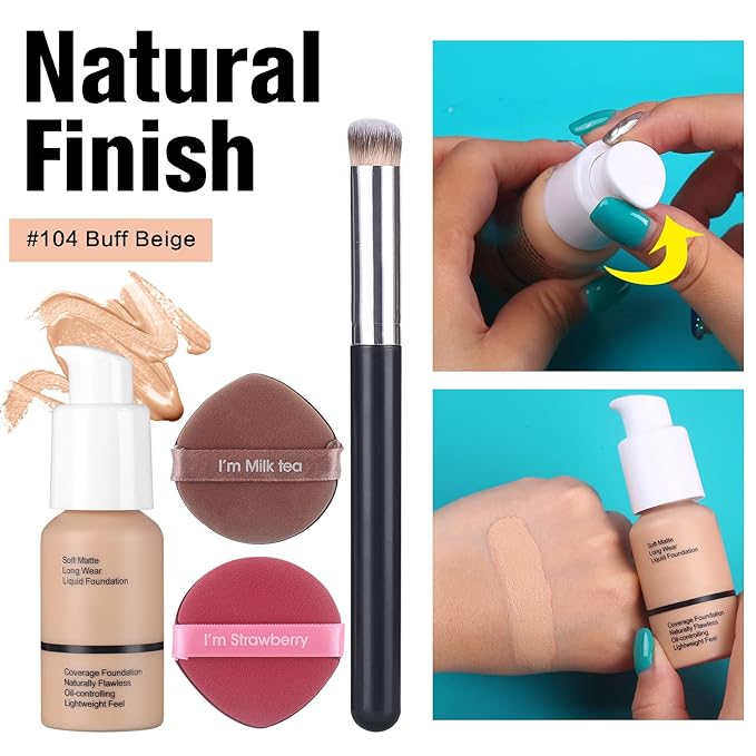 Makeup Set For Women Full Kit - 12 Colors Nude Shimmer Eyeshadow Palette, Patting Powder Highlighter, Eyebrow Contour Kit, Liquid Foundation + Concealer Brush, Black Mascara and Stamp Liquid Eyeliner , 3pcs Matte Liquid Lipstick Set with 2 Powder Puff ...