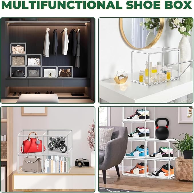 1 Pack Acrylic Boot Shoe Box Size 15, X-Large Purse Handbag Organizer for Closet Storage Bins with Magnetic Lid Clear Acrylic Box for Sneaker, Hat, Book, Cosmetic, Figures Display Case