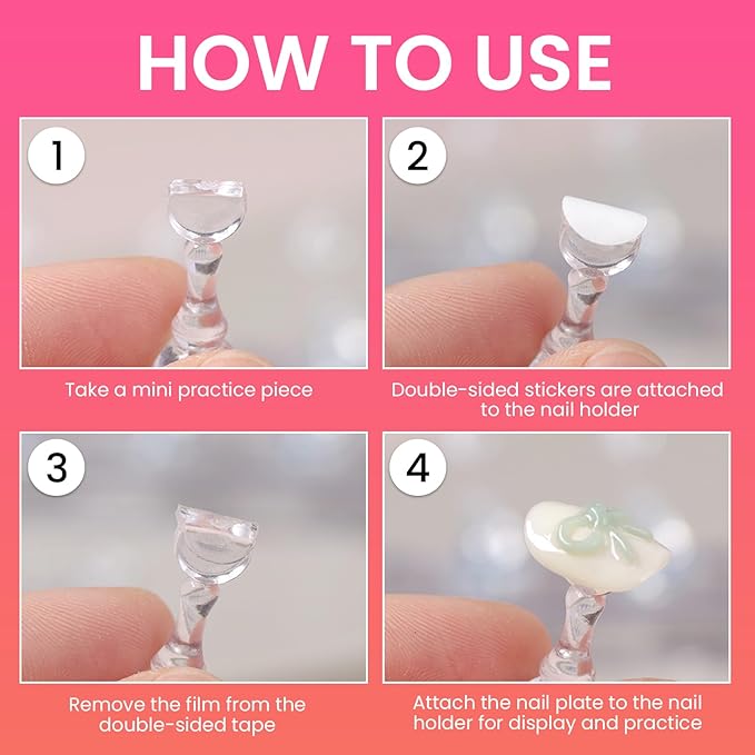 Wooden Stand for Nails Art Display Practice 2 Set, 1 Heart Shaped Acrylic Magnetic Nail Stand, Fake Nail Holder with 200 Pieces Double-sided Tape, For Home DIY Salon Supplies (Wood, Large)