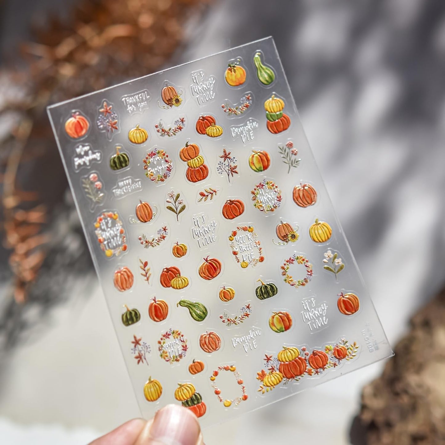 Fall Nail Art Stickers 5D Embossed Autumn Nail Art Decals Pumpkin Nail Stickers 3D Self-Adhesive Thanksgiving Day Nail Supplies Orange Nail Decals for Women DIY Holiday Manicure Accessories 1Sheet