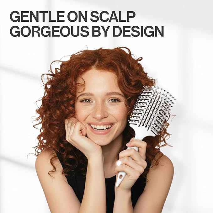 COCCO Aura Vent Boar Brush | Vented Dual-Curved Design for Faster Drying, Effortless Detangling & Shine, Boar + Nylon Bristles, Ergonomic Comfort Handle for Wet & Dry Hair Styling - White