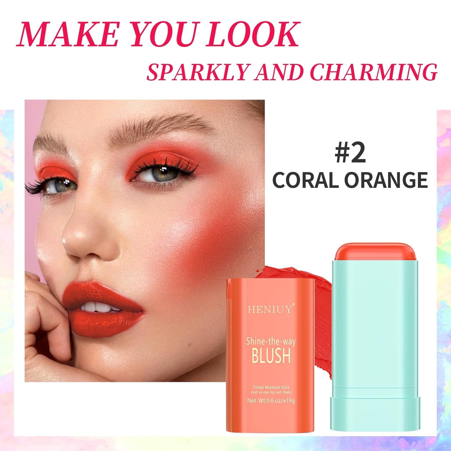 Orange Blush, Multi-Use Blush Stick, Cream Blush for Cheeks, Long Lasting and Waterproof, Natural-Looking Stick Blush for All Skin, Makeup Blush, Coral Orange