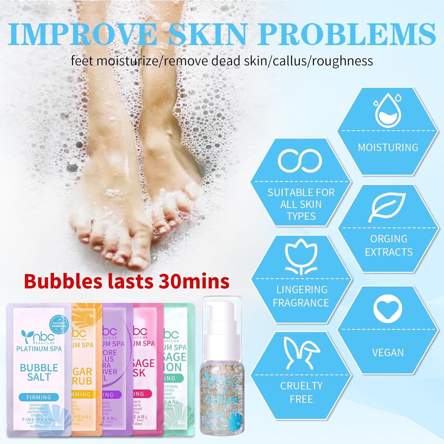 Pedicure Foot Soak Set - Upgraded 6 in 1 Foot Spa, Foot Bath Spa, Pedicure Kit, Foot Soak for Tired & Dry Cracked Feet, Athletes Feet, Bad Odor, Softens Calluses (Pearl)