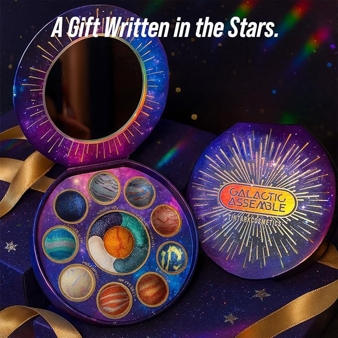 Galactic Assemble Eyeshadow Palette – Solar System Inspired 3D Planet Design, 14 Handcrafted Shimmer & Metallic Shades with Creamy Wet Texture, High-Pigmented Makeup Palette Gifts for Women & Girls