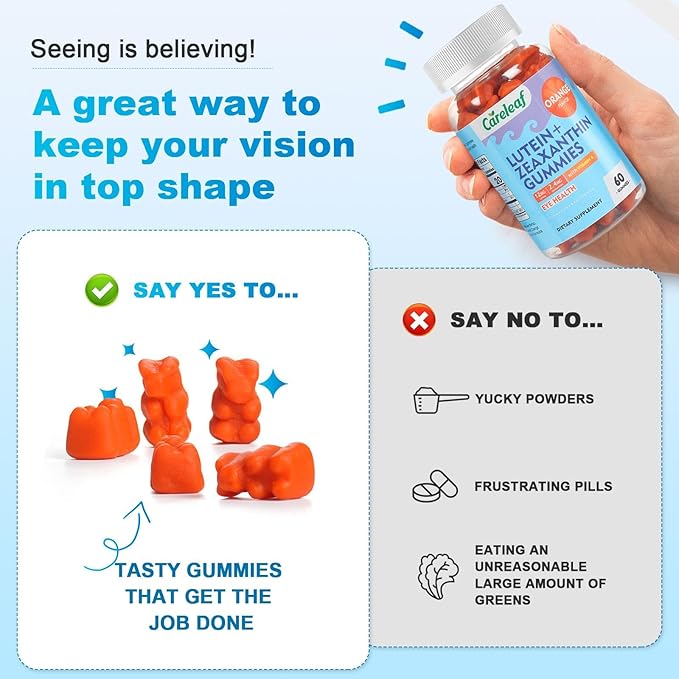 Vegan Lutein and Zeaxanthin Supplements, Lutein for Eyes with Zeaxanthin & Vitamin A, Lutein Gummies for Dry Eye Relief & Clear Vision, Eye Vitamins for Seniors & Kid, 60 Count, Orange Flavor
