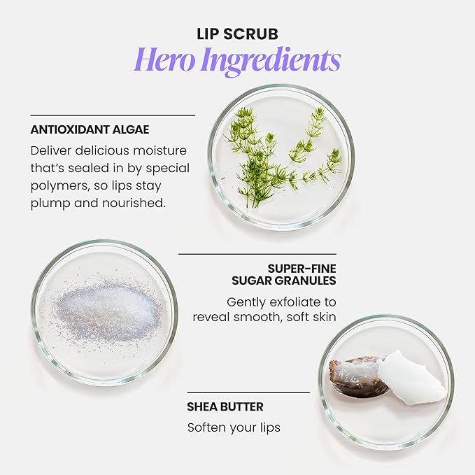 Wonderskin Lip Scrub - 3-in-1 Exfoliator & Moisturizer, Lip Exfoliator Scrub, Hydrating Balm for Soft, Nourished, Flake-Free Lips with One-Step Prep, 0.10oz