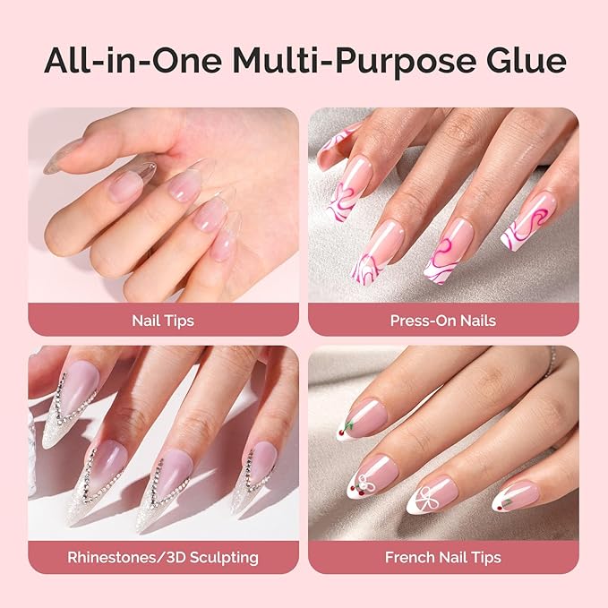 MelodySusie Semi Solid Nail Glue, Quick Drying No Need for UV Lamp Glue Gel Long Lasting for Fake Acrylic Press On Nails, 5ml*6pcs