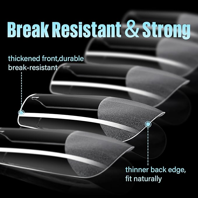 TOMICCA Medium Square Nail Tips, 240Pcs Soft Acrylic Nail Tips Pre-Shaped Half Matte Fake Clear Gelly Tips, Press on Acrylic Nails for Nail Extension DIY Nail Salon 12 Sizes