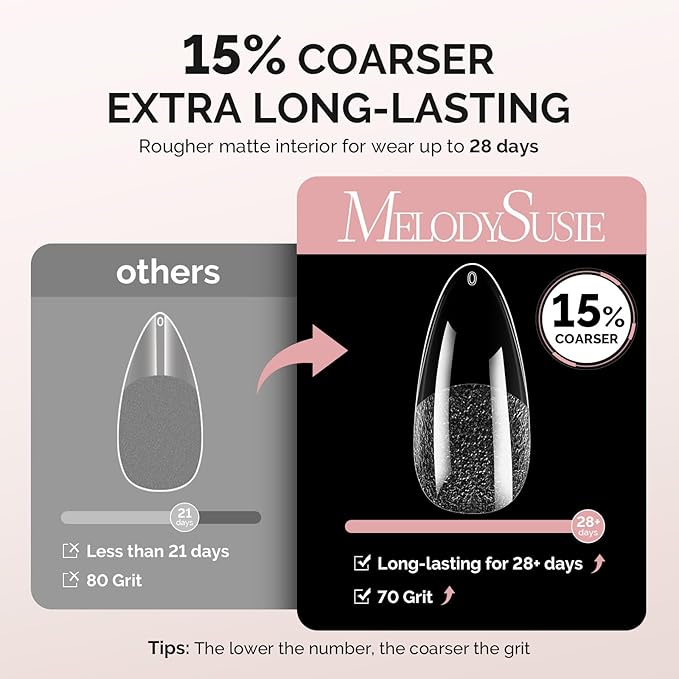 MelodySusie Medium Almond X Nail Tips - 600Pcs 15 Sizes Clear Acrylic, Half Matte Full Cover Press on Nails for DIY Extension & Salon Use, Pre-Shaped for Long-Lasting Manicure, Fall Winter Nails