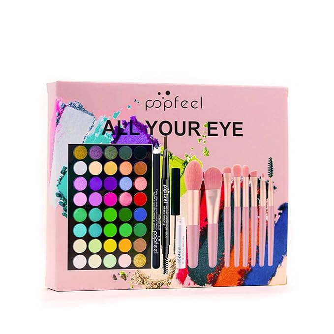 Eye Makeup Kits for Women, Eye Makeup Set for Beginners, Valentine's Day Gifts for Women Girls, Makeup Essential Bundle Includes Eyebrow Pencil, Eyeliner Pen, Mascara, Eyeshadow Palette,Brushes